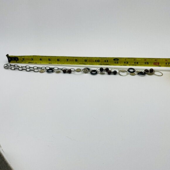 Black Brown Beaded Chain Necklace Open Link Mixed Metal Tones Hammered Classic - Picture 5 of 6